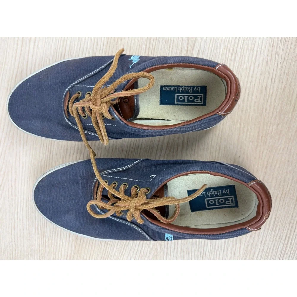 Polo Ralph Lauren‎ Vaughn Blue Canvas Casual Sneakers Shoes Mens Size 9D